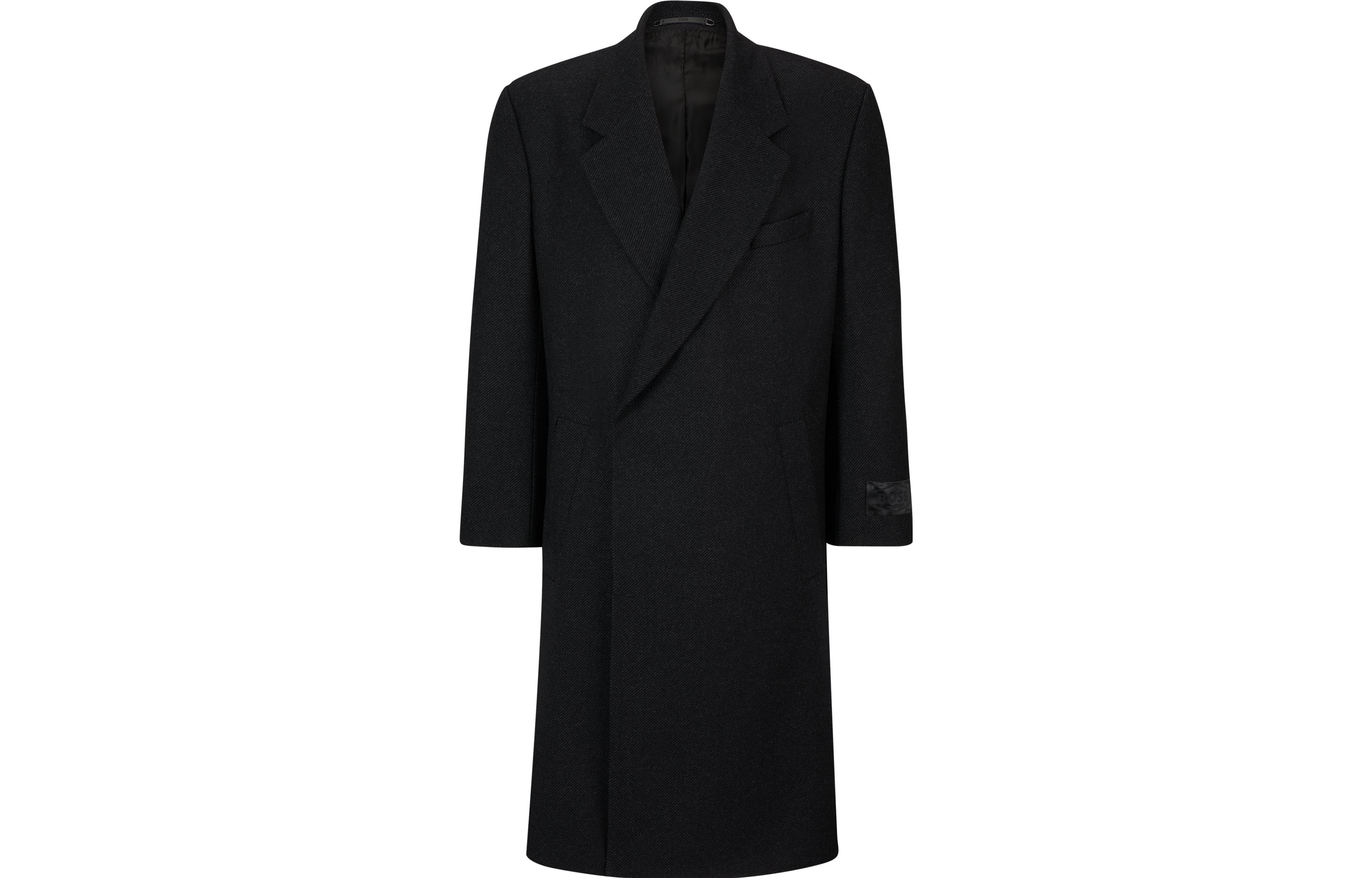 HUGO BOSS Black Wool-Blend Double-Breasted Regular-Fit Coat Jacket 50522412-021