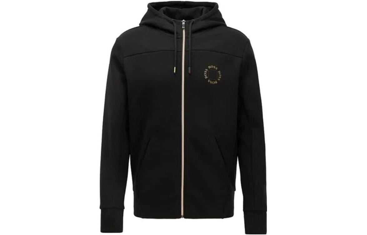 HUGO BOSS Black Zip-Up Hoodie Jacket with Logo Print 50423593-012