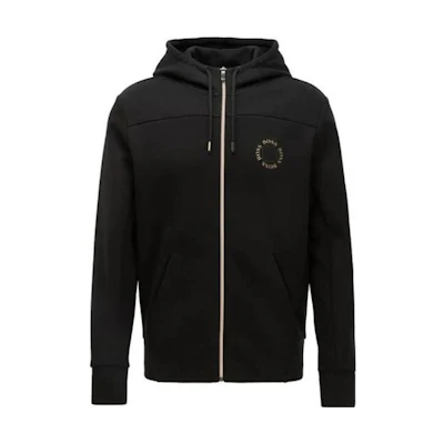 HUGO BOSS Black Zip-Up Hoodie Jacket with Logo Print 50423593-012