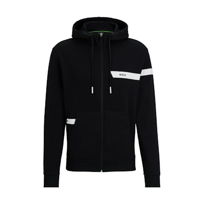 HUGO BOSS Black Zip-Up Hoodie with Logo Stripe Long Sleeve Jacket 50498285-001
