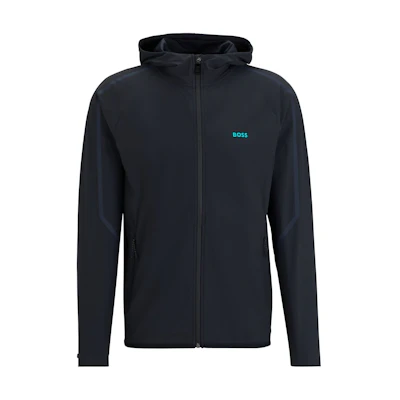 HUGO BOSS Black Zip-Up Hoodie with Reflective Letter Print for Men 50505157-402
