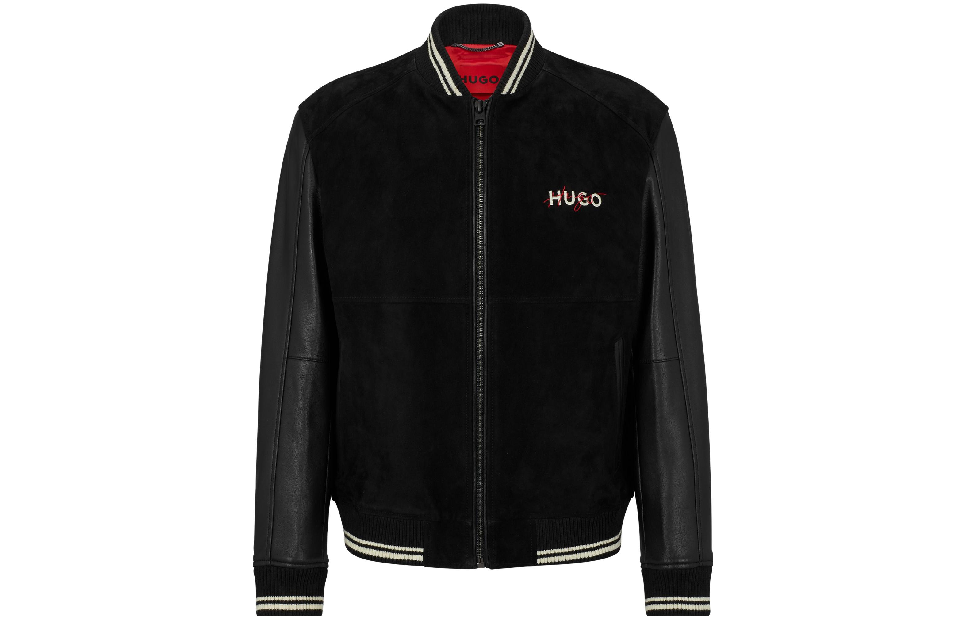 HUGO BOSS Black Zip-Up Jacket with Logo Print and Stand Collar 50493382-001