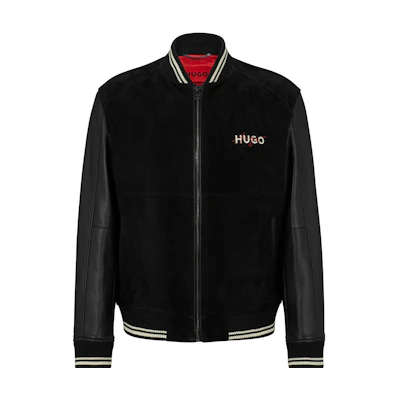 HUGO BOSS Black Zip-Up Jacket with Logo Print and Stand Collar 50493382-001