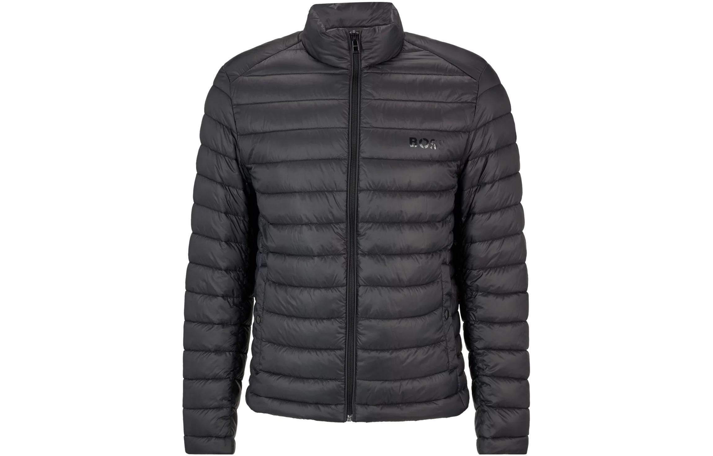 HUGO BOSS Black Zip-Up Jacket with Logo Print and Stand Collar 50481548-001