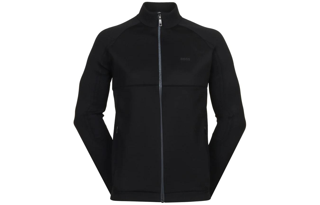 HUGO BOSS Black Zip-Up Jacket with Logo Print and Stand Collar 50504950-001