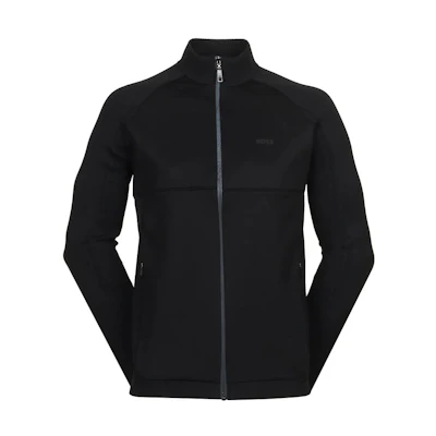 HUGO BOSS Black Zip-Up Jacket with Logo Print and Stand Collar 50504950-001