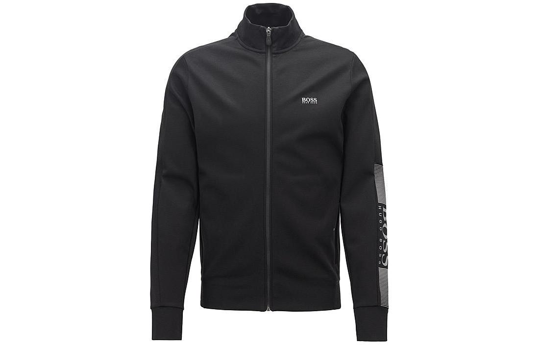 HUGO BOSS Black Zip-Up Jacket with Solid Letter Print 50389054-001