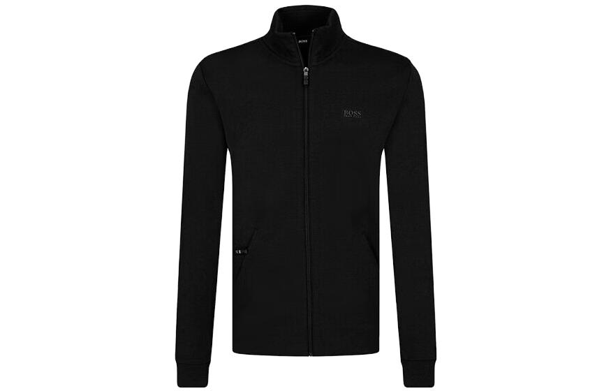 HUGO BOSS Black Zip-Up Logo Print Jacket with Stand Collar 50412906-001