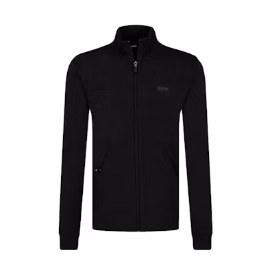 HUGO BOSS Black Zip-Up Logo Print Jacket with Stand Collar 50412906-001