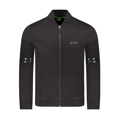 HUGO BOSS Black Zip-Up Long Sweatshirt with Logo Baseball Collar 50501207-001