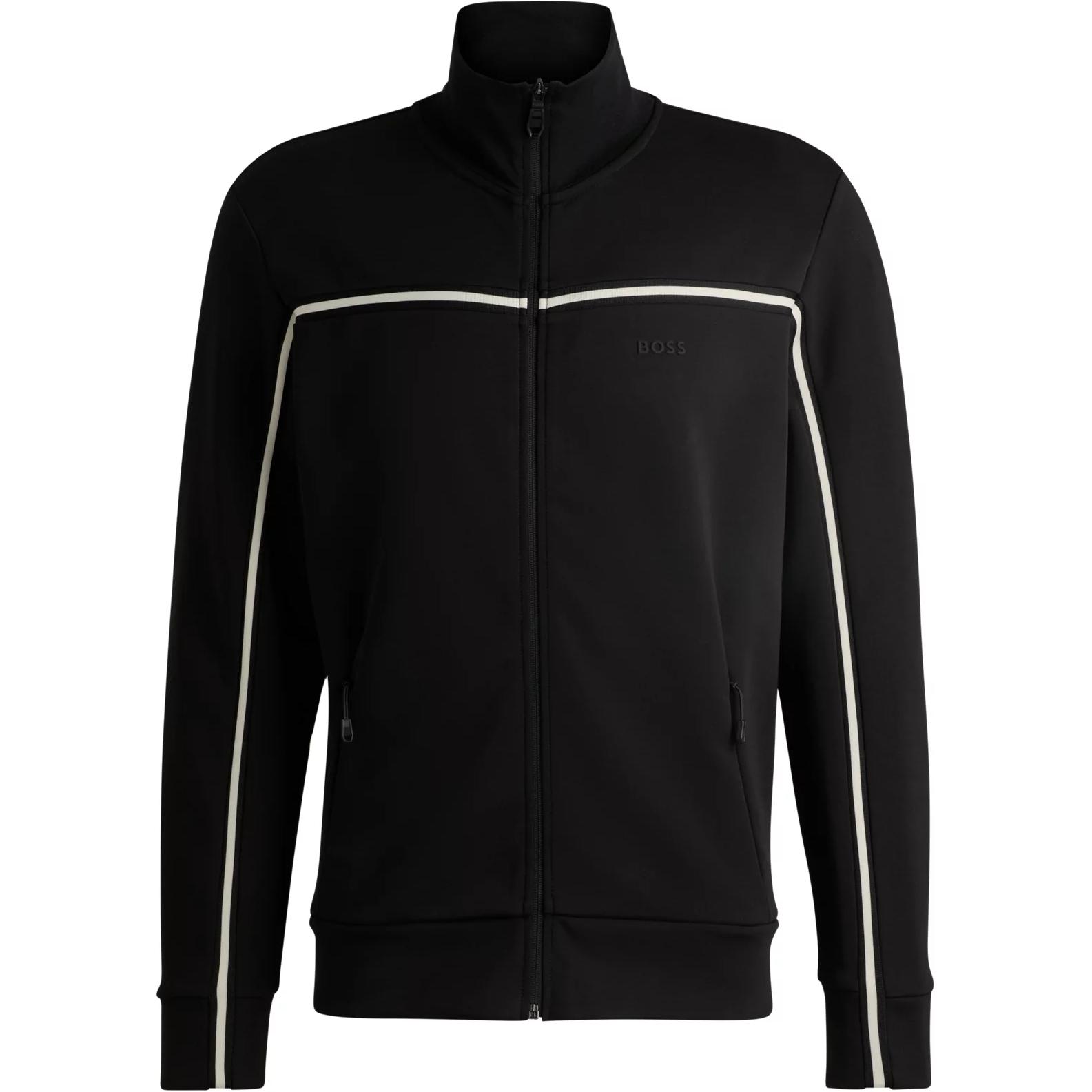 HUGO BOSS Black Zip-Up Sweatshirt with Stripe Tape Inserts 50523896-001