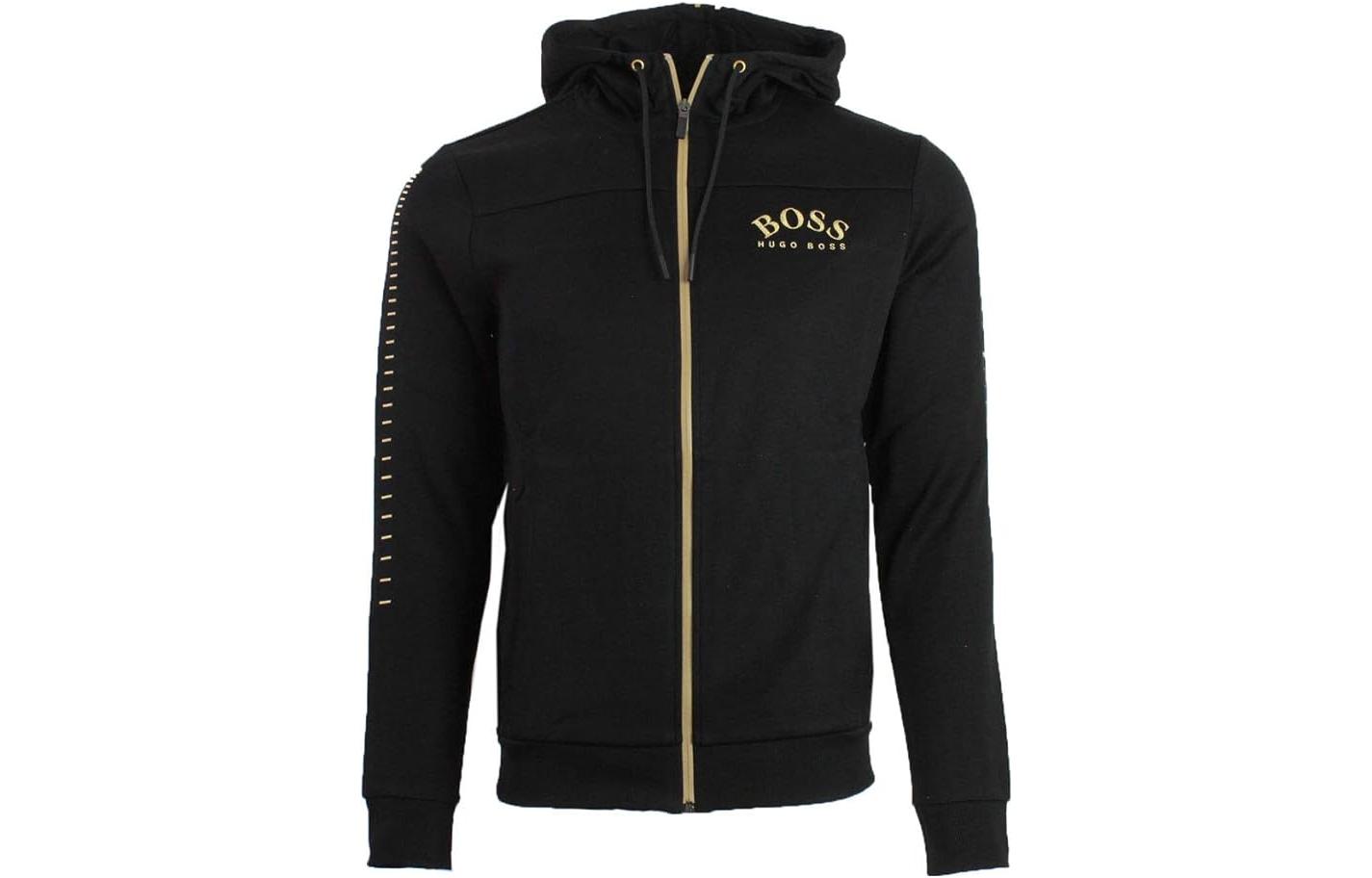 HUGO BOSS Black Zip Hoodie Jacket with Letter Print Design 50418944-006