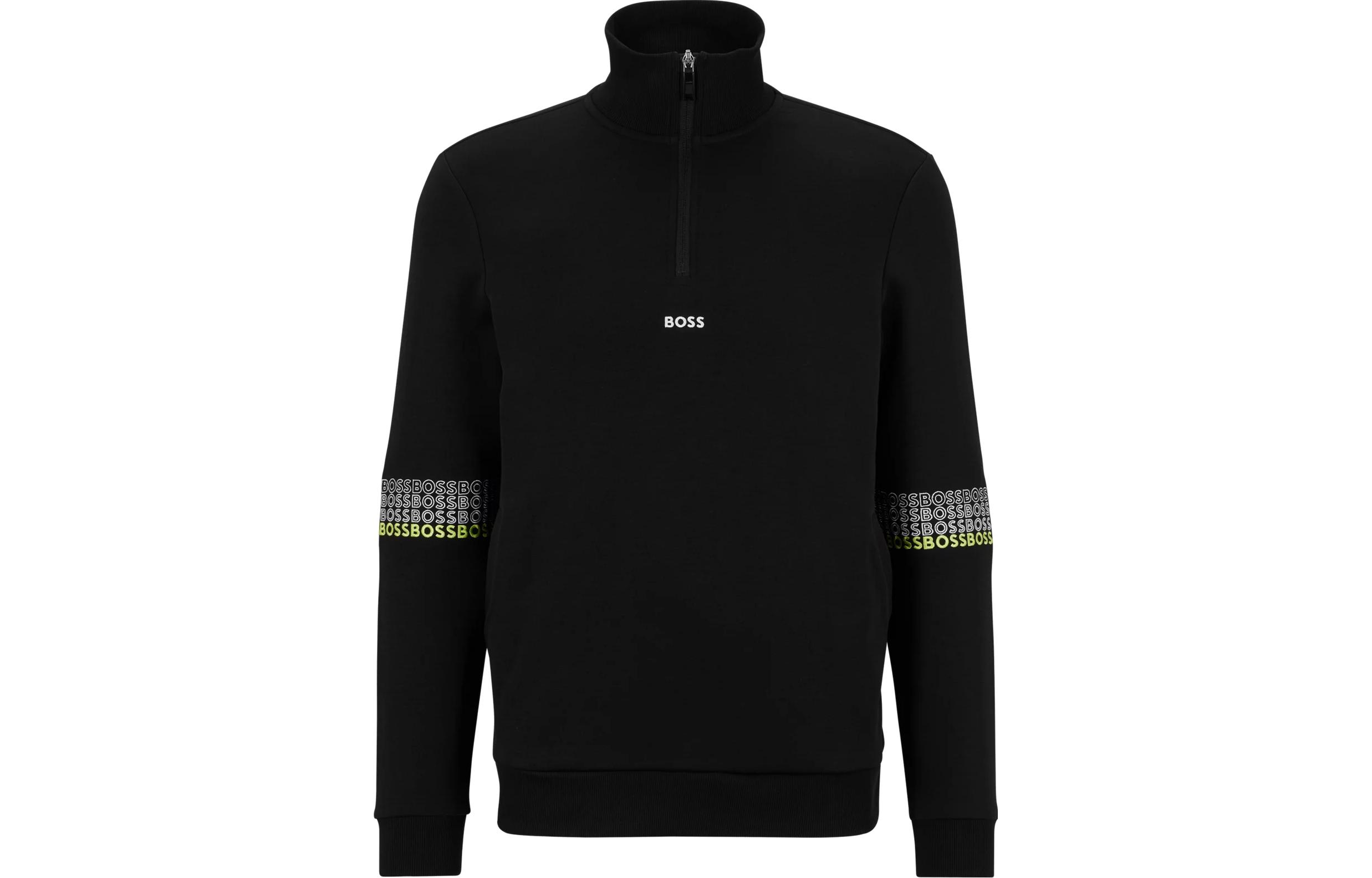 HUGO BOSS Black Zip Neck Logo Long Sleeve Sweatshirt 50486658-001