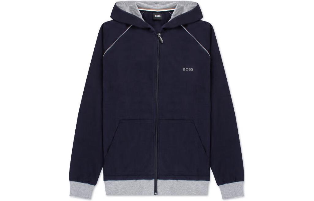 HUGO BOSS Blue Color-Block Logo Print Zip-Up Hooded Jacket 50469540-403