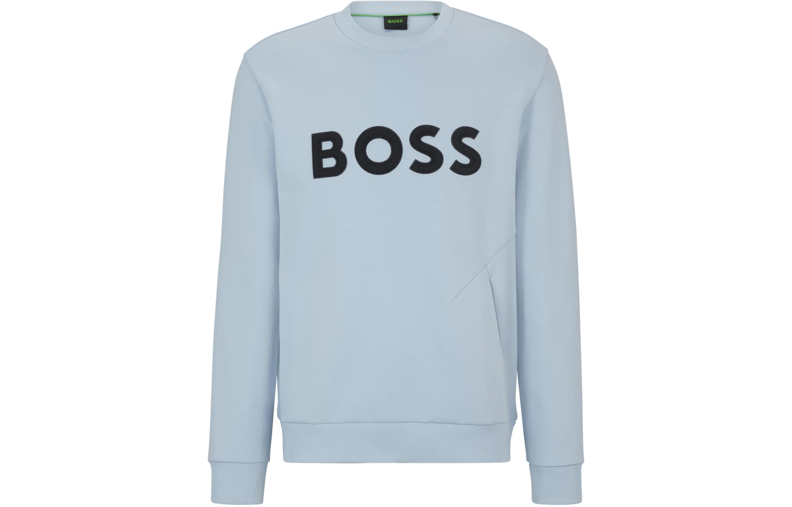 HUGO BOSS Blue Cotton-Blend Sweatshirt with 3D Logo Crewneck 50510350-527