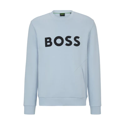 HUGO BOSS Blue Cotton-Blend Sweatshirt with 3D Logo Crewneck 50510350-527