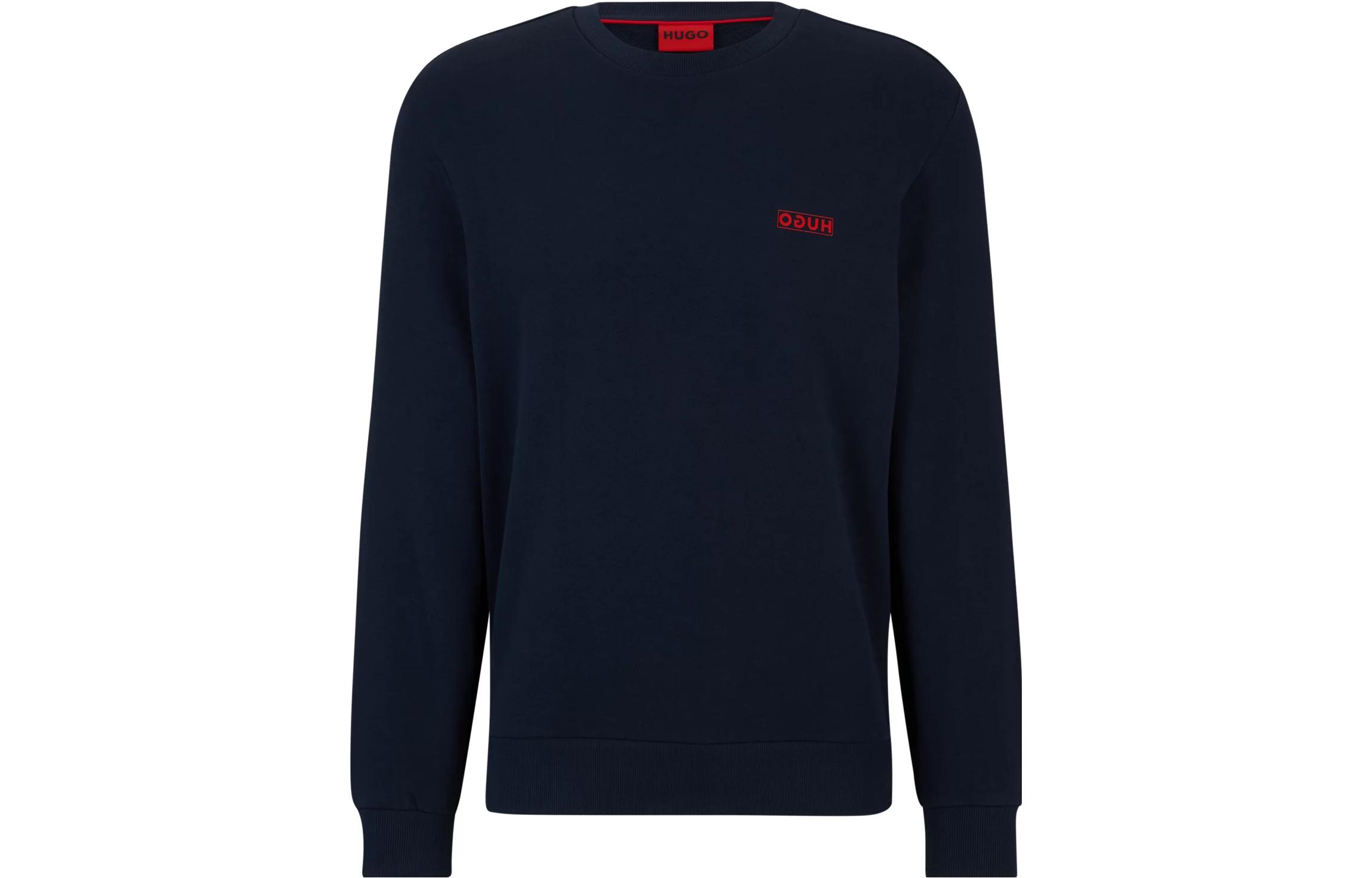 HUGO BOSS Blue Cotton-Terry Crewneck Sweatshirt with Reverse Logo 50483666-405