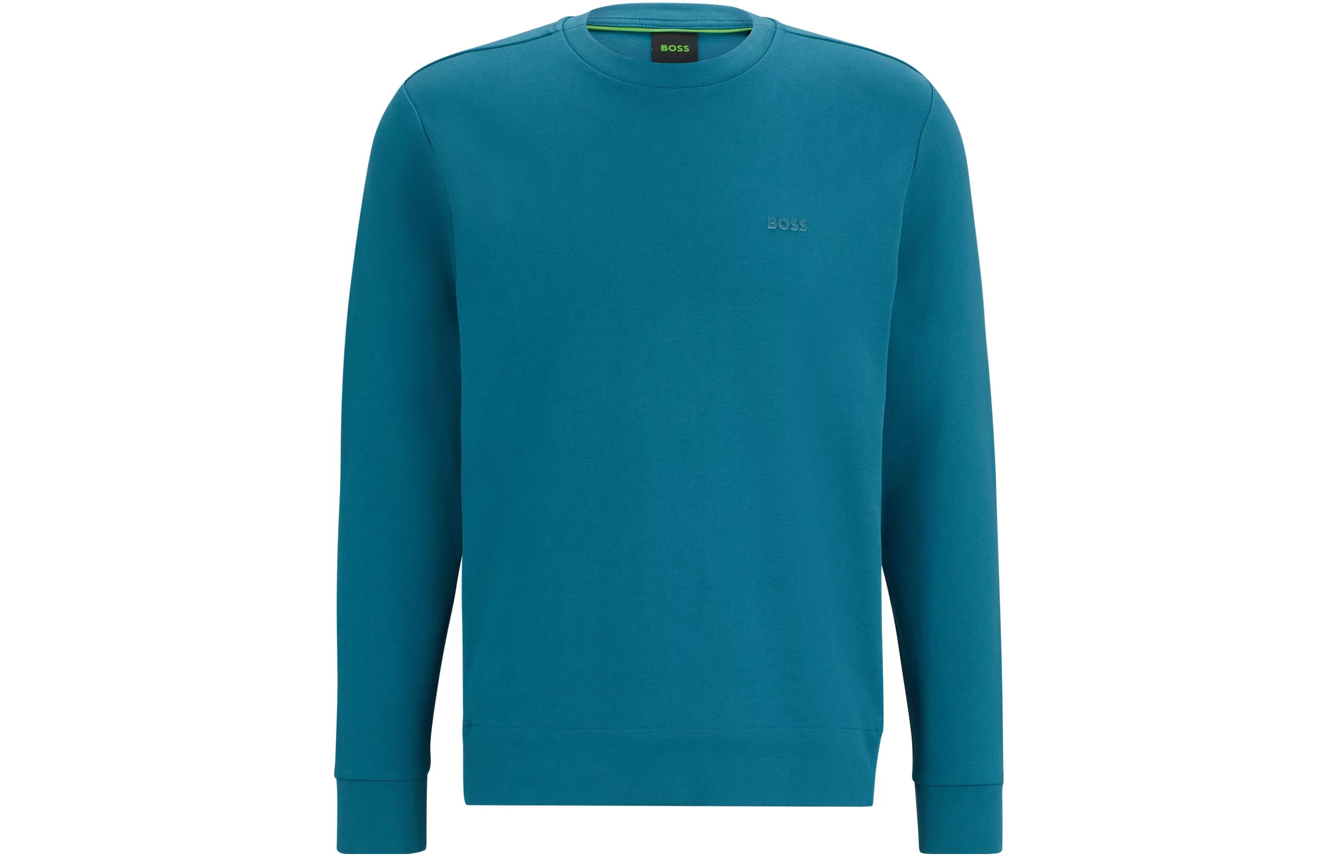 HUGO BOSS Blue Crew Neck Cotton Sweatshirt with Logo Detail 50493719-425