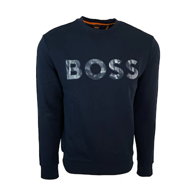 HUGO BOSS Blue Crewneck Sweatshirt with Letter Print Long Sleeves 50476140-404