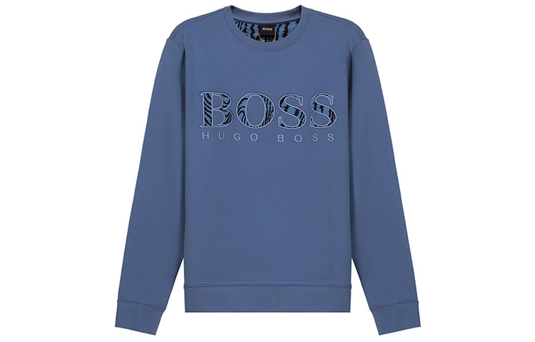 HUGO BOSS Blue Crewneck Sweatshirt with Logo Print 50448138-489