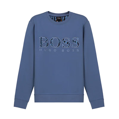 HUGO BOSS Blue Crewneck Sweatshirt with Logo Print 50448138-489