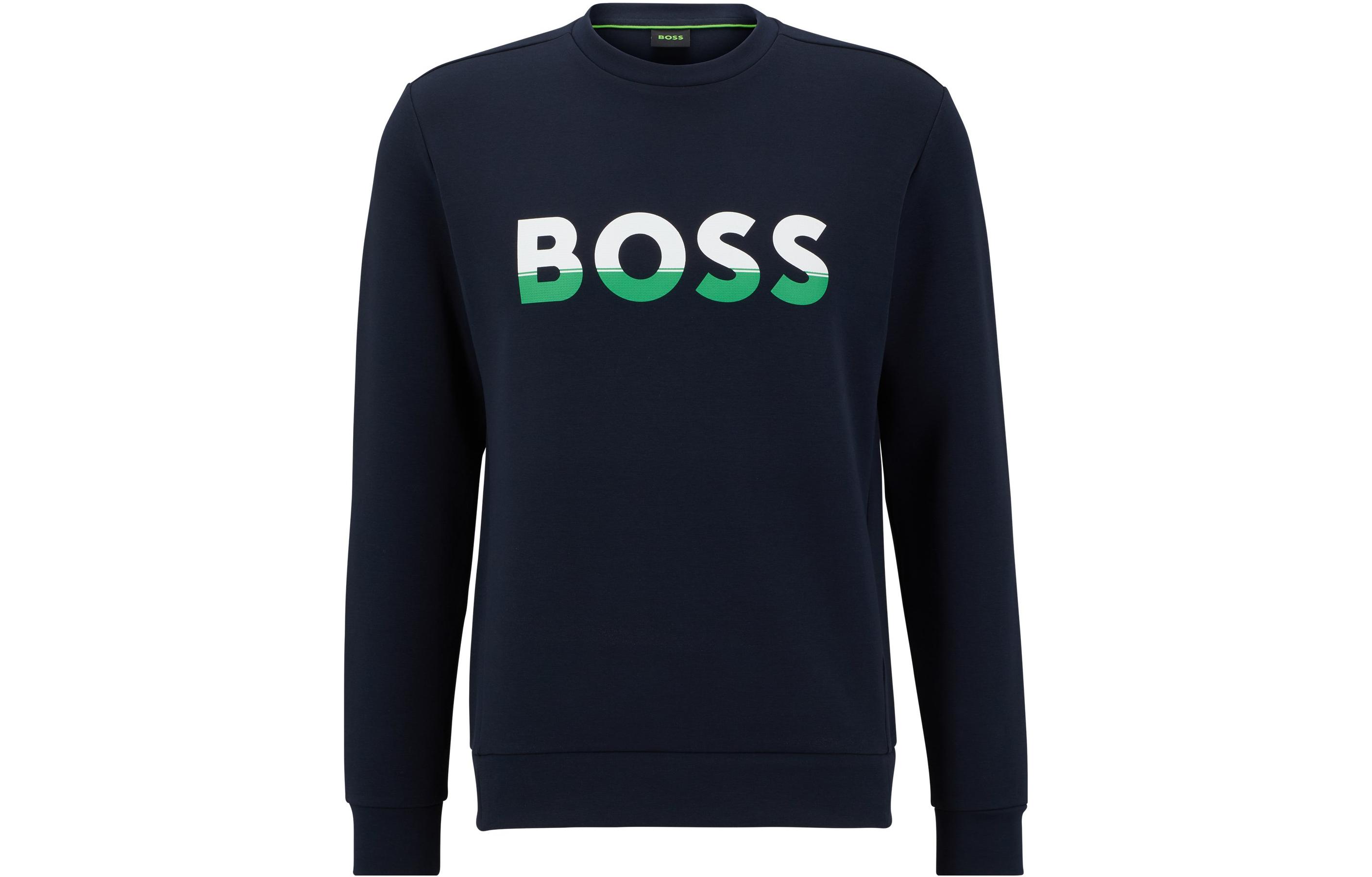 HUGO BOSS Blue Crewneck Sweatshirt with Solid Color & Logo Print for Men 50477043-402
