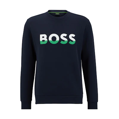 HUGO BOSS Blue Crewneck Sweatshirt with Solid Color & Logo Print for Men 50477043-402