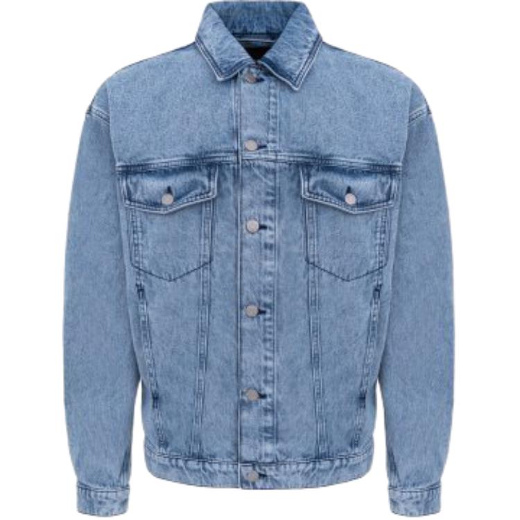 HUGO BOSS Blue Denim Jacket with Single-Breasted Lapel Design 150514236-445