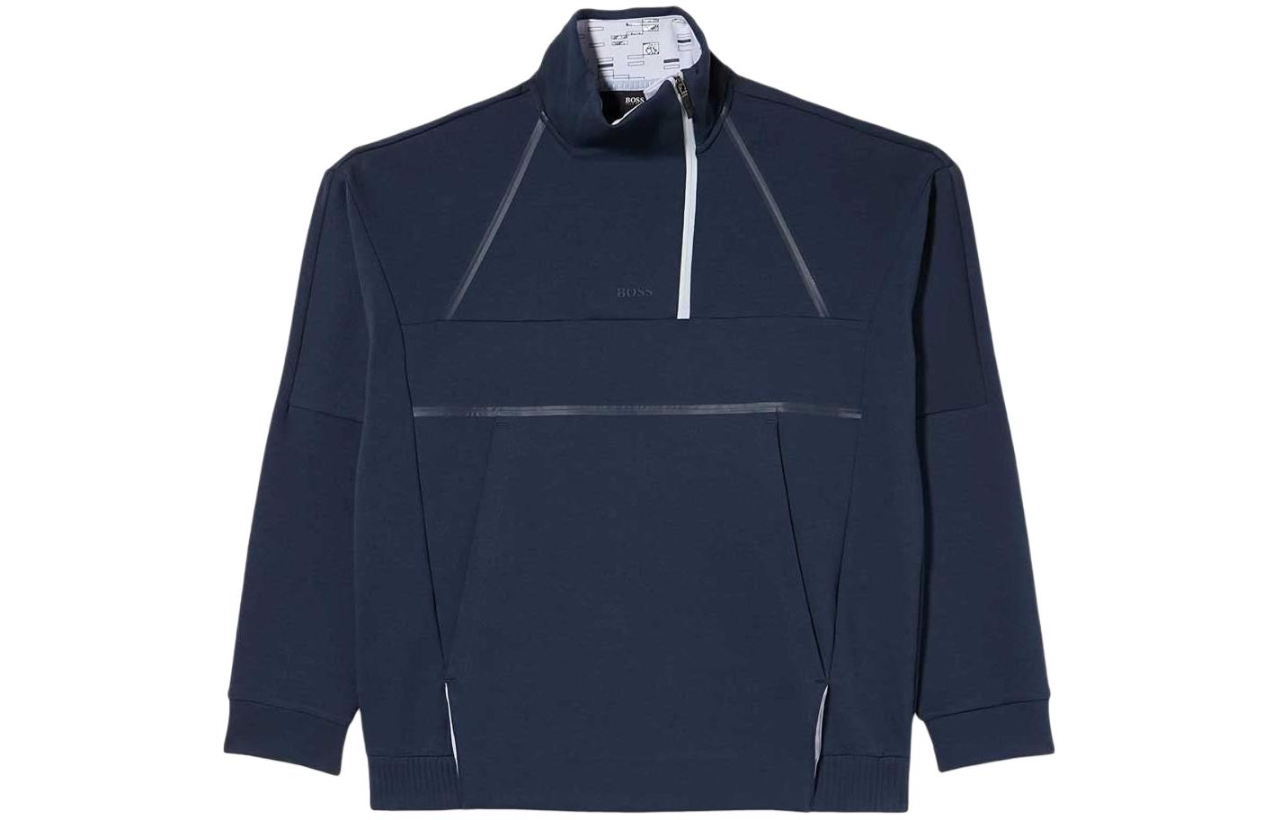 HUGO BOSS Blue Half-Zip Sweatshirt with Letter Embroidery 50462052-410