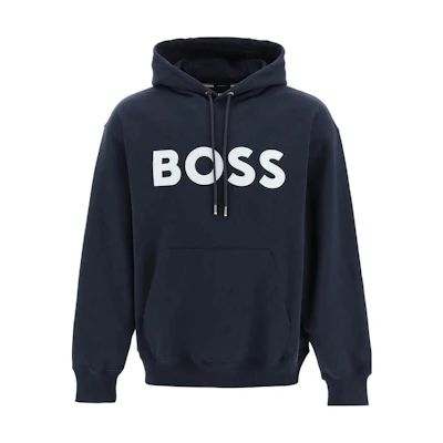 HUGO BOSS Blue Letter Print Oversized Hoodie with Drawstrings 50496661-404