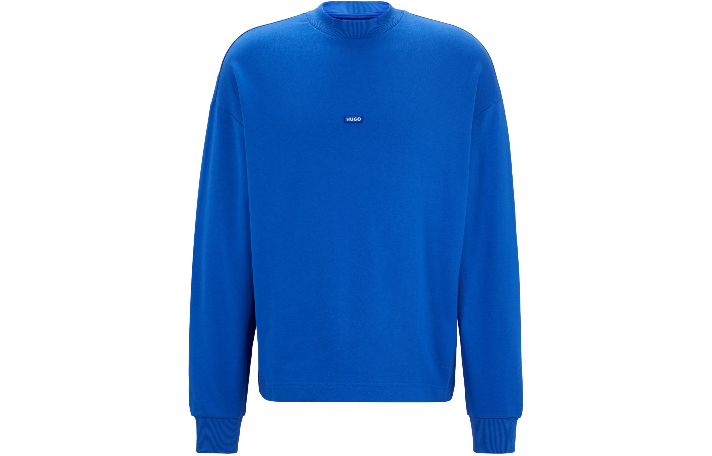 HUGO BOSS Blue Logo Cotton-Terry Crewneck Sweatshirt Long Sleeve Pullover 50522359-493