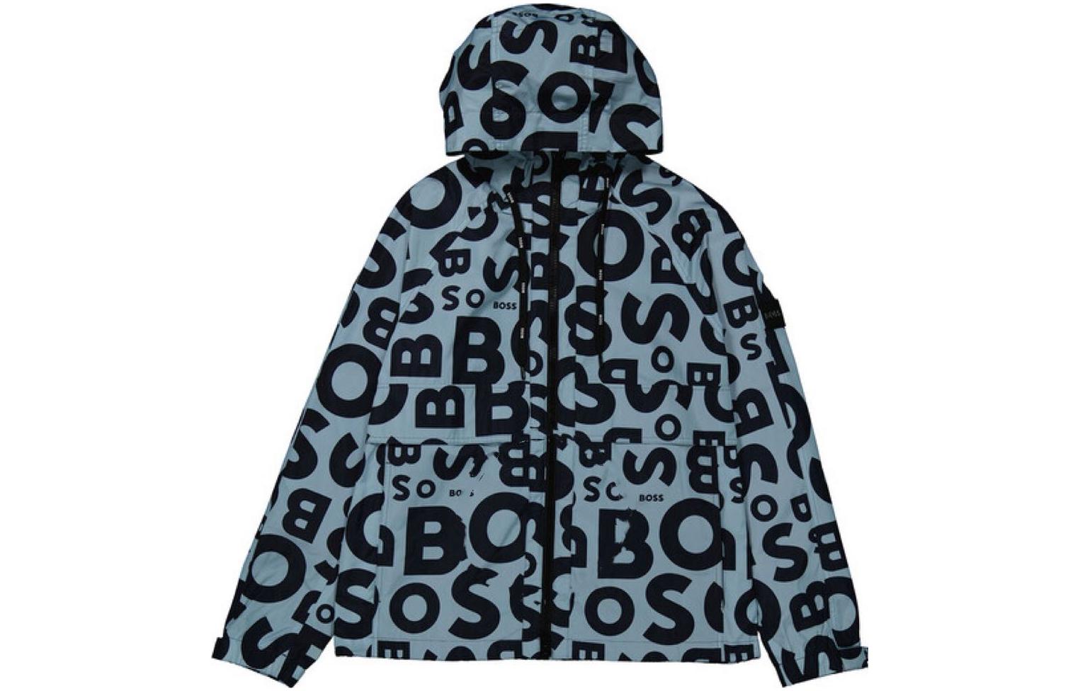 HUGO BOSS Blue Logo Print Loose Fit Zip Hoodie Jacket 50472295-453