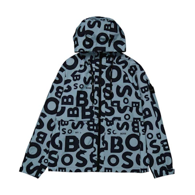 HUGO BOSS Blue Logo Print Loose Fit Zip Hoodie Jacket 50472295-453