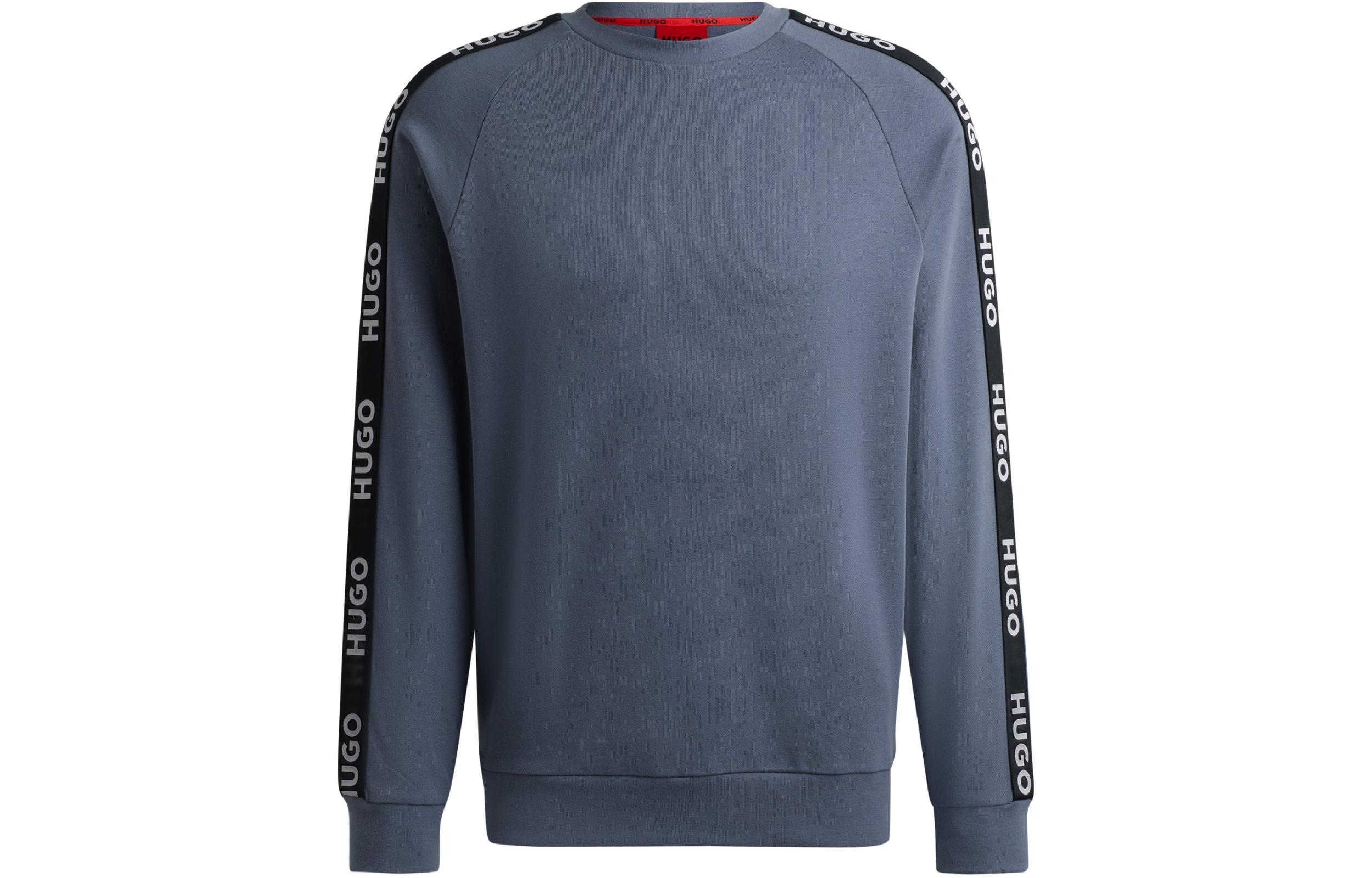 HUGO BOSS Blue Logo Tape Cotton Terry Sweatshirt with Ribbed Cuffs 50504273-462