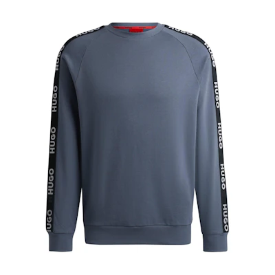 HUGO BOSS Blue Logo Tape Cotton Terry Sweatshirt with Ribbed Cuffs 50504273-462