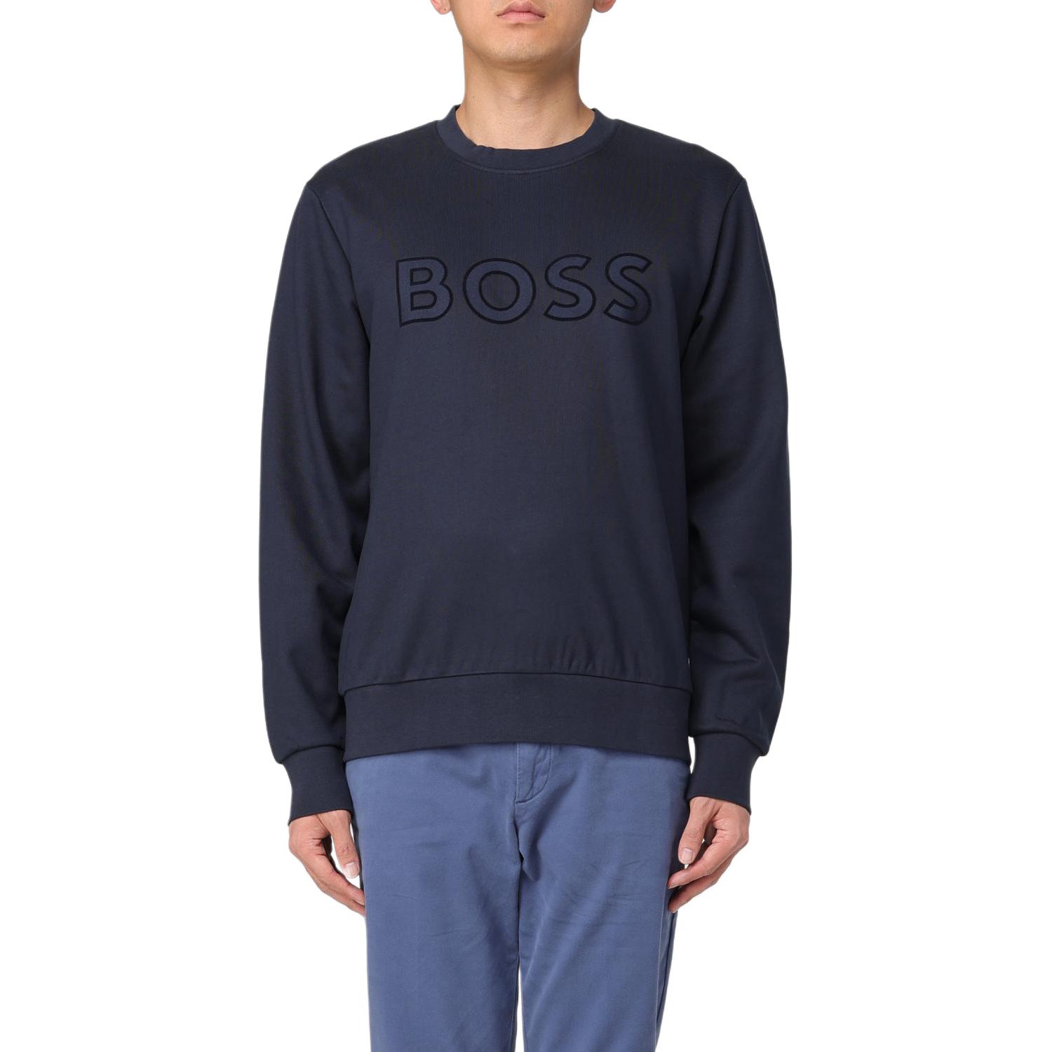 HUGO BOSS Blue Loose Fit Lettering Crewneck Sweatshirt Long Sleeve 50524360-404