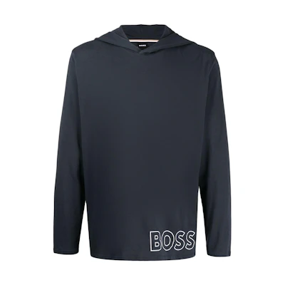 HUGO BOSS Blue Solid Hoodie with Logo Print 50465557-403