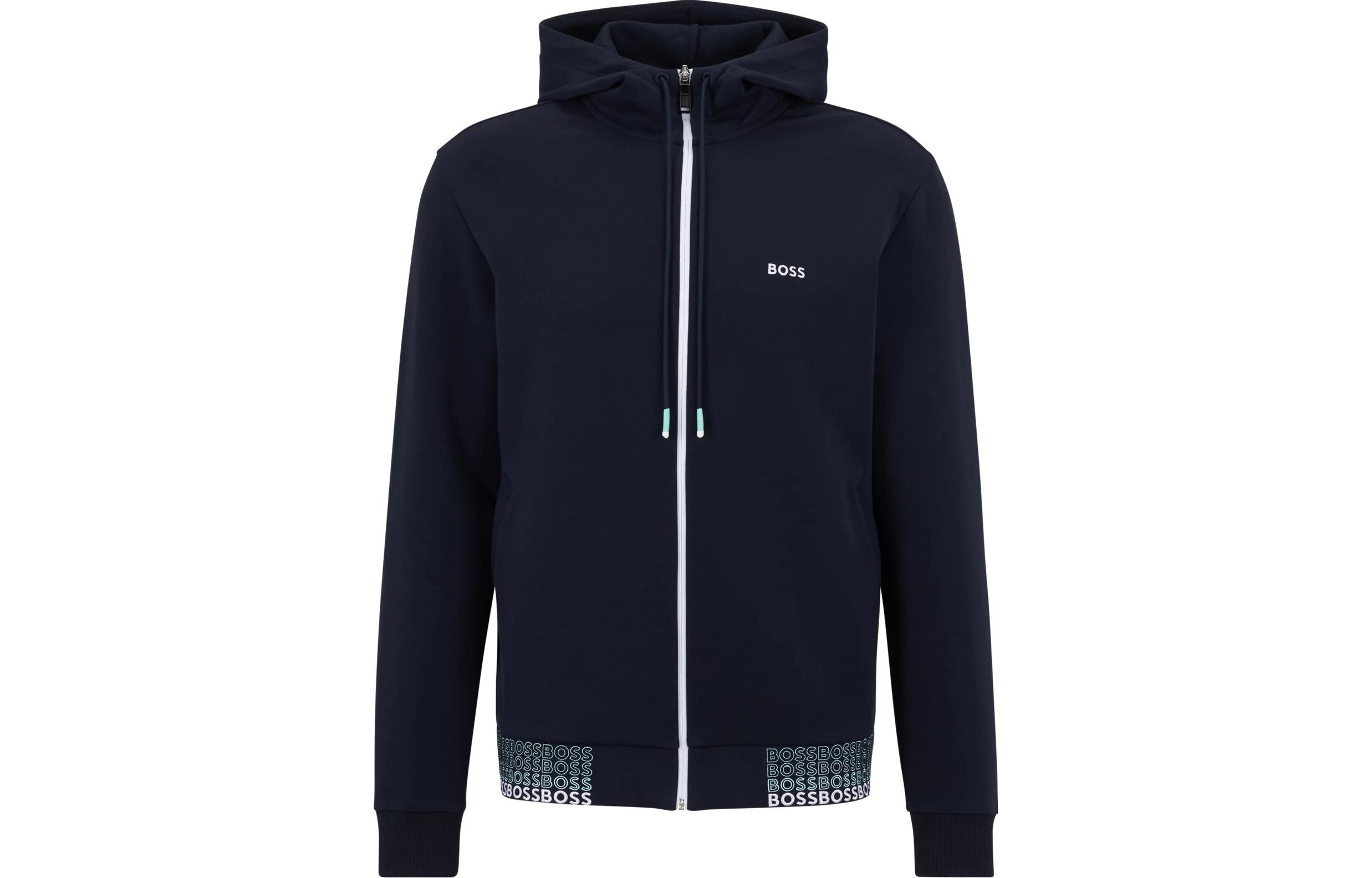 HUGO BOSS Blue Zip-Up Hoodie with Logo Design 50486691-402