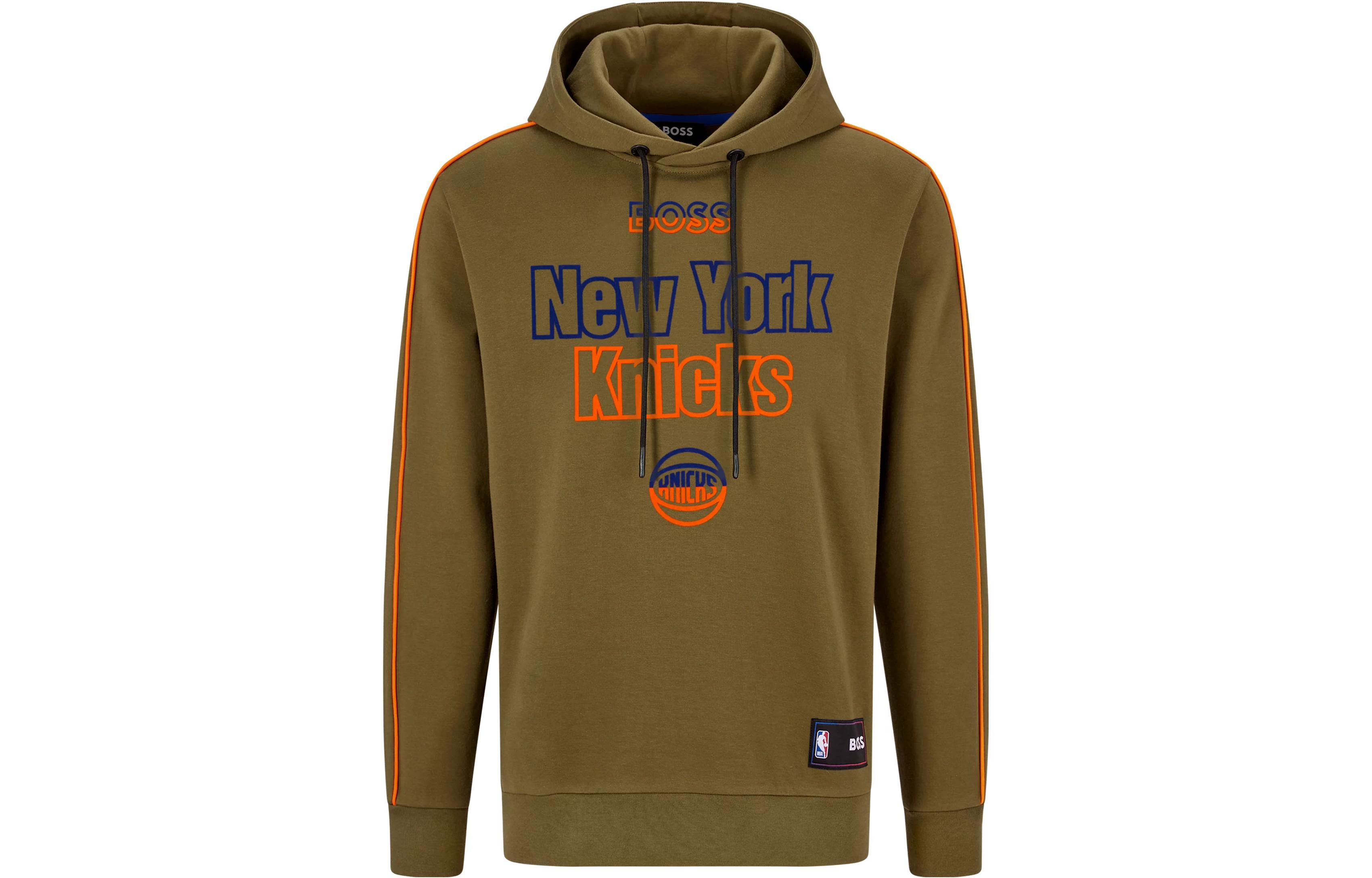 HUGO BOSS Brown-Green Hoodie with Orange Side Stripes & Letter Print 50477404-347