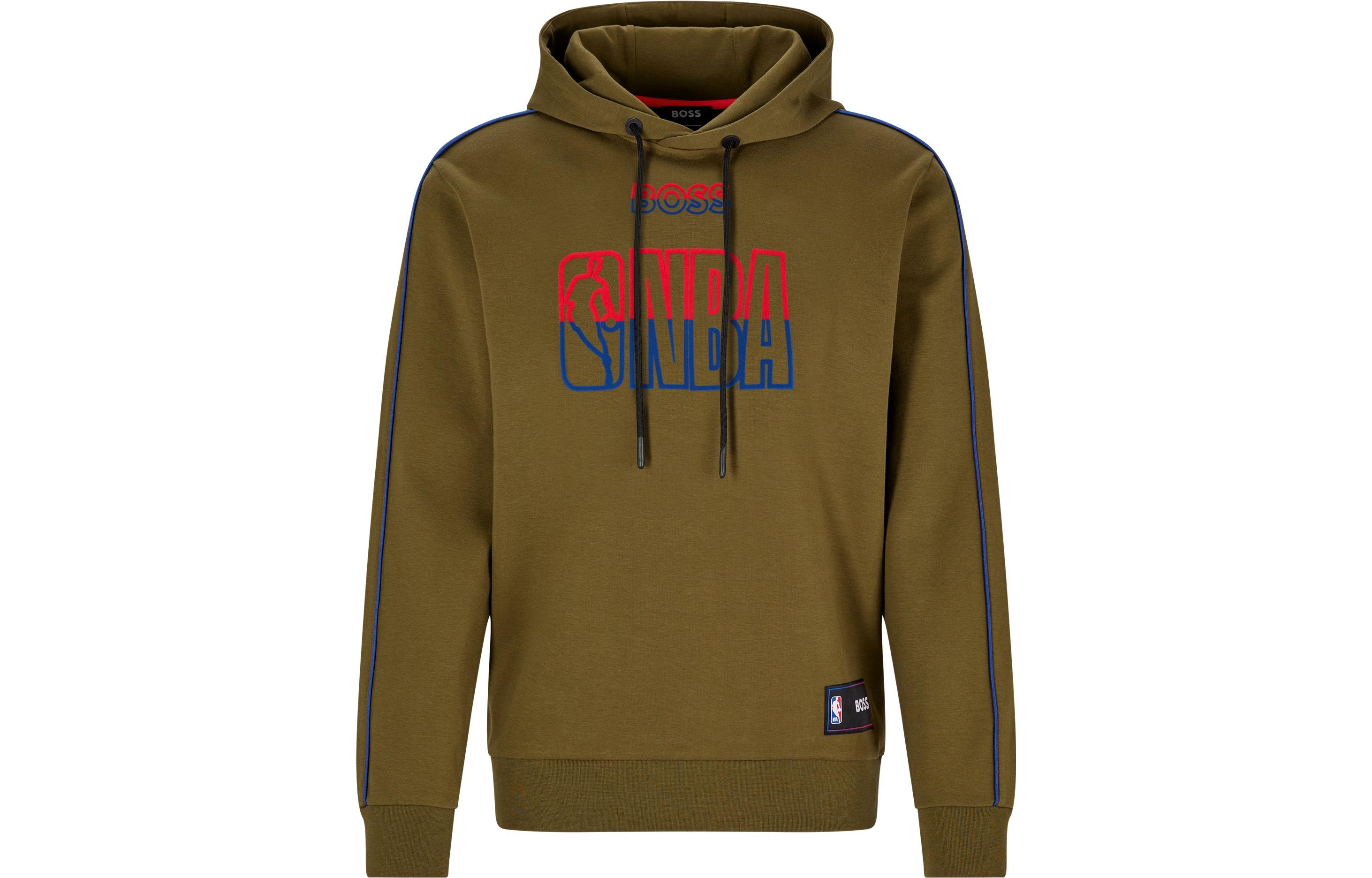 HUGO BOSS Brown-Green Logo Print Long-Sleeve Hoodie 50477404-344