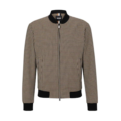 HUGO BOSS Brown Checkered Print Crewneck Long Sleeve Jacket for Men 50497527-260