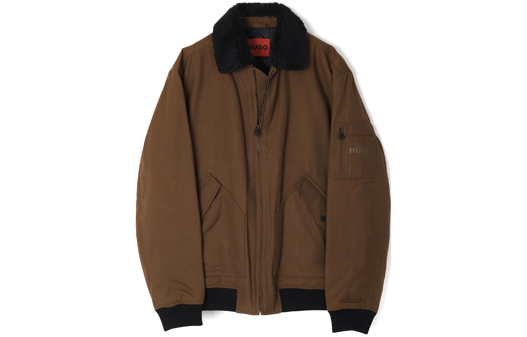 HUGO BOSS Brown Colorblock Collared Long Sleeve Jacket 50496220-224