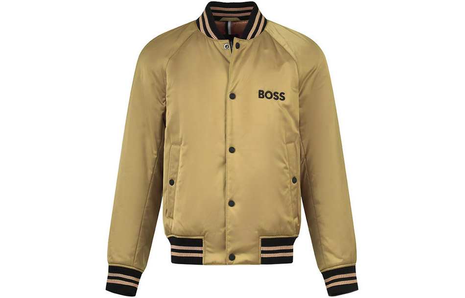 HUGO BOSS Brown Logo Striped Baseball Collar Jacket 50483945-260