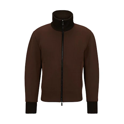 HUGO BOSS Brown Padded Woven Jacket with Knitted Stand Collar 50498184-205