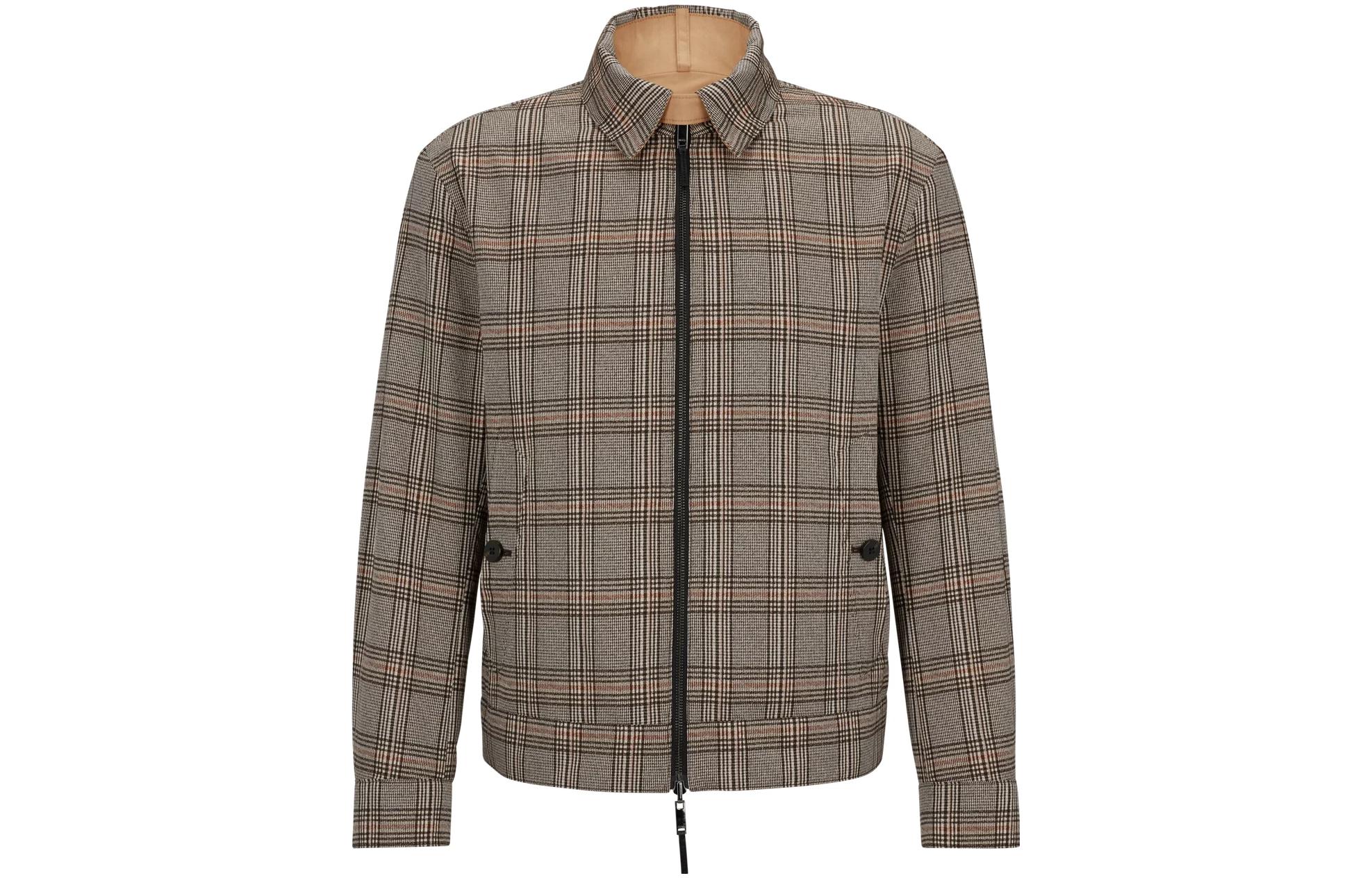 HUGO BOSS Brown Plaid Zip-Up Collared Long-Sleeve Jacket 50494594-260