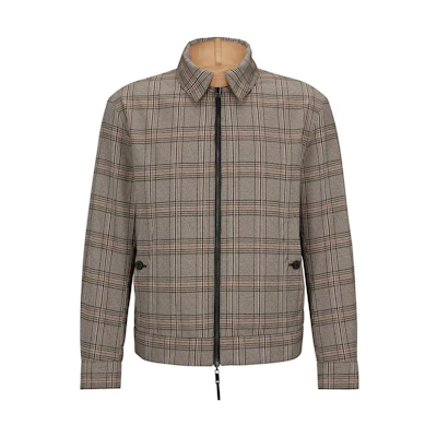 HUGO BOSS Brown Plaid Zip-Up Collared Long-Sleeve Jacket 50494594-260