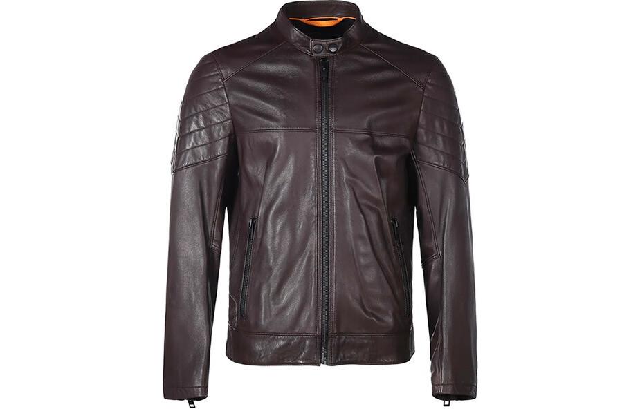 HUGO BOSS Brown Quilted Slim-Fit Jacket with Zipper and Long Sleeves 50477258-202