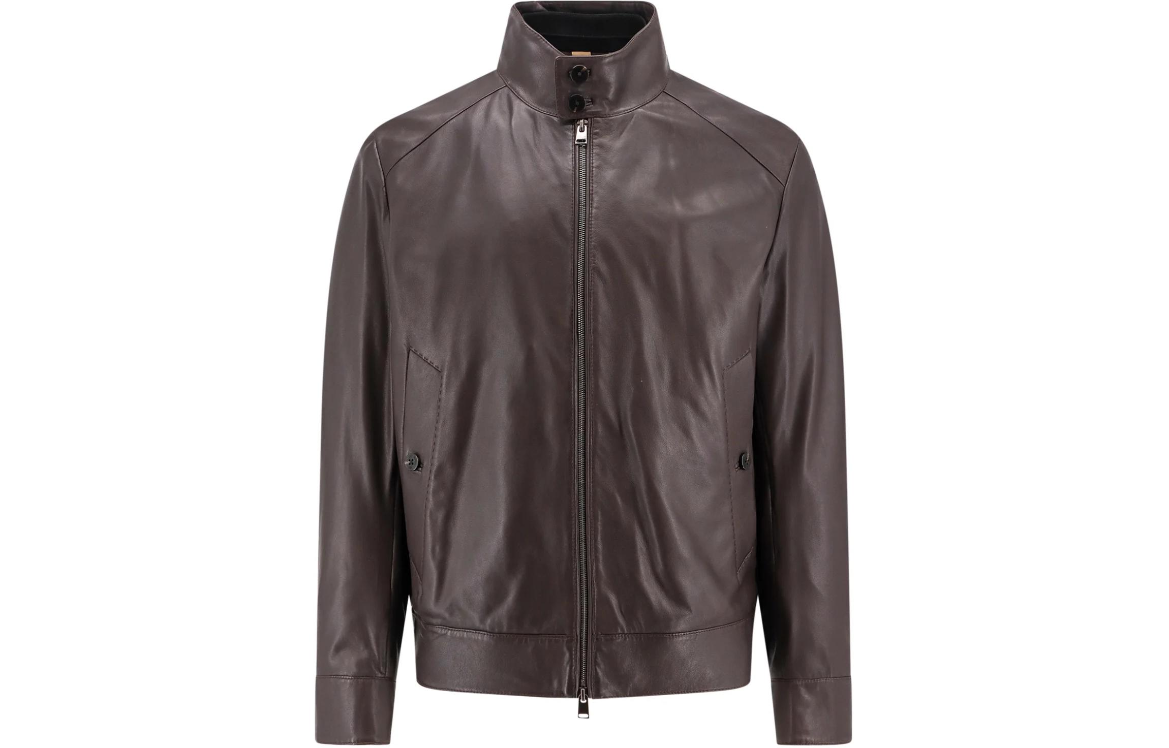 HUGO BOSS Brown Slim Fit Stand Collar Zip-Up Jacket 50511054-202