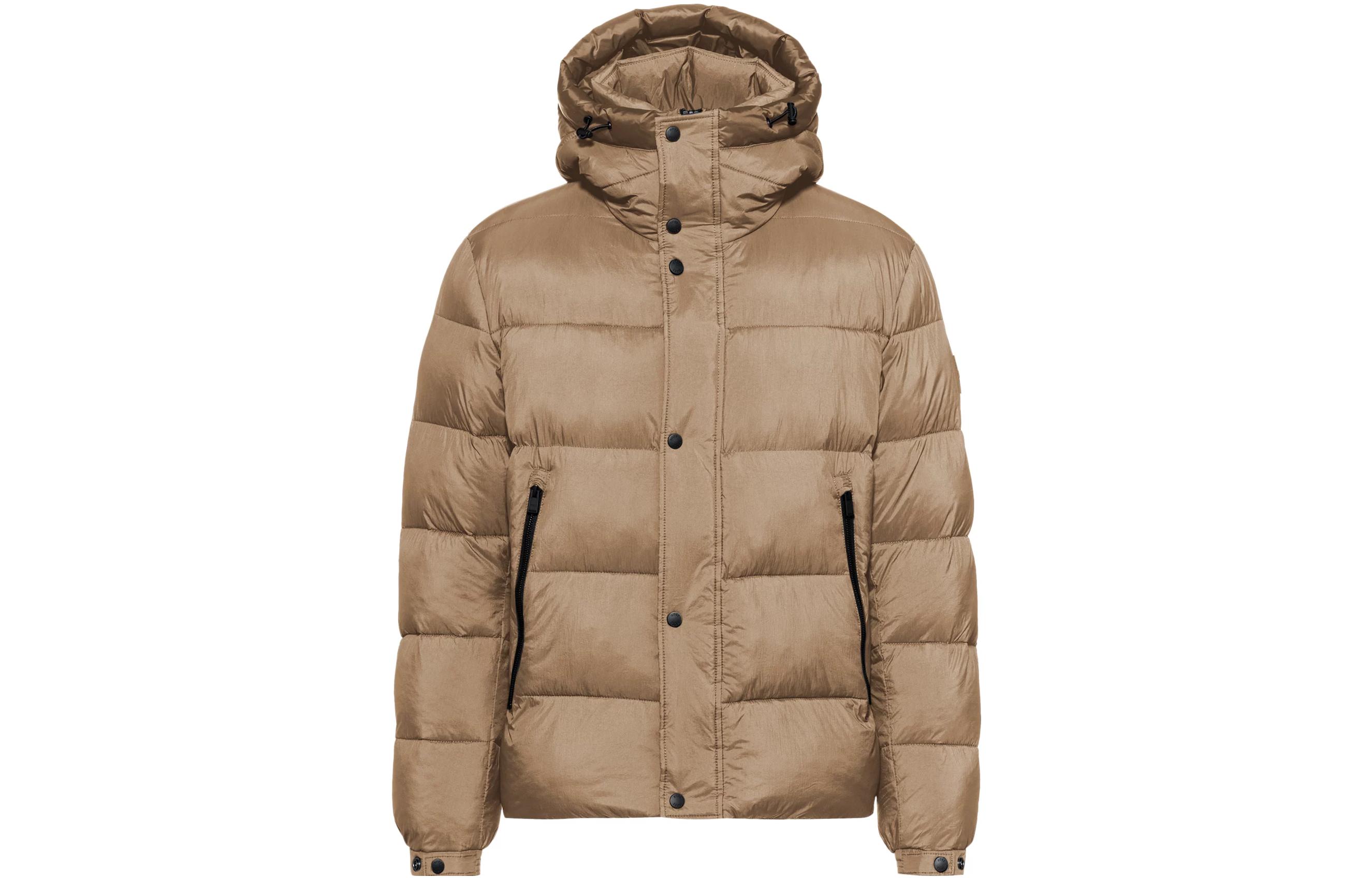 HUGO BOSS Brown Solid Hooded Zip-Up Long Sleeve Cotton Jacket 50484503-260