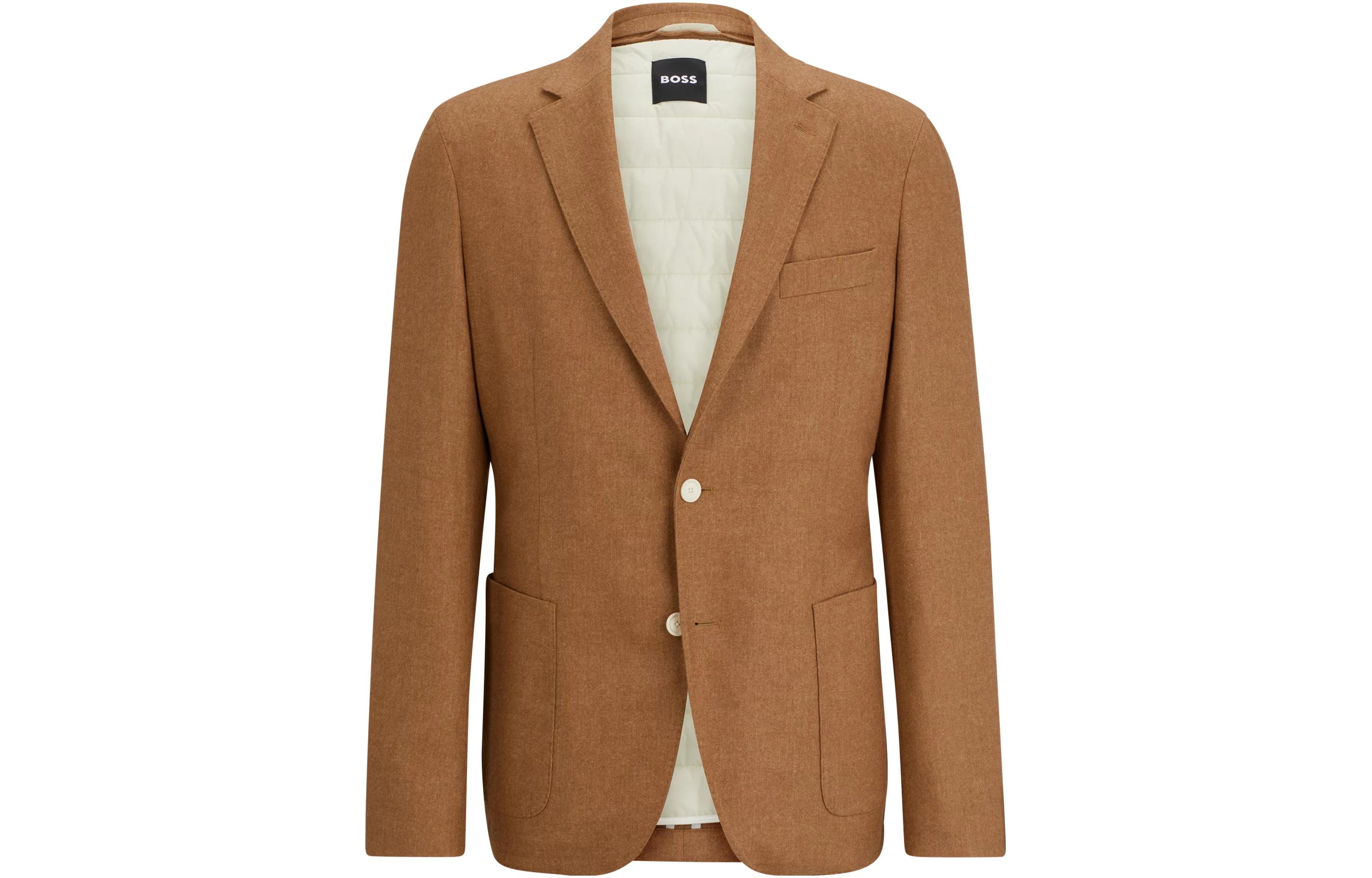 HUGO BOSS Brown Solid Single-Breasted Long-Sleeve Jacket for Men 50502537-260